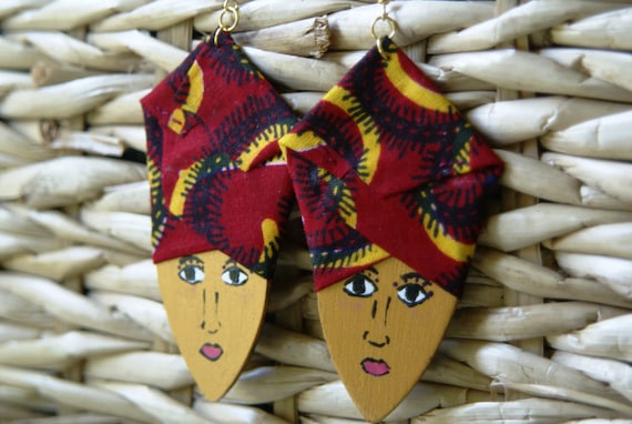 Wood Earrings- Elegant Ladies in Headwraps