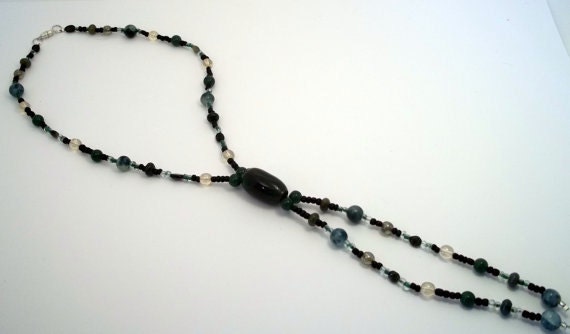 Hand Blown Glass Pendant Necklace, Bead Necklace, Natural Stone, Czech Glass, Cgge Team, OOAK, Ready for Shipment