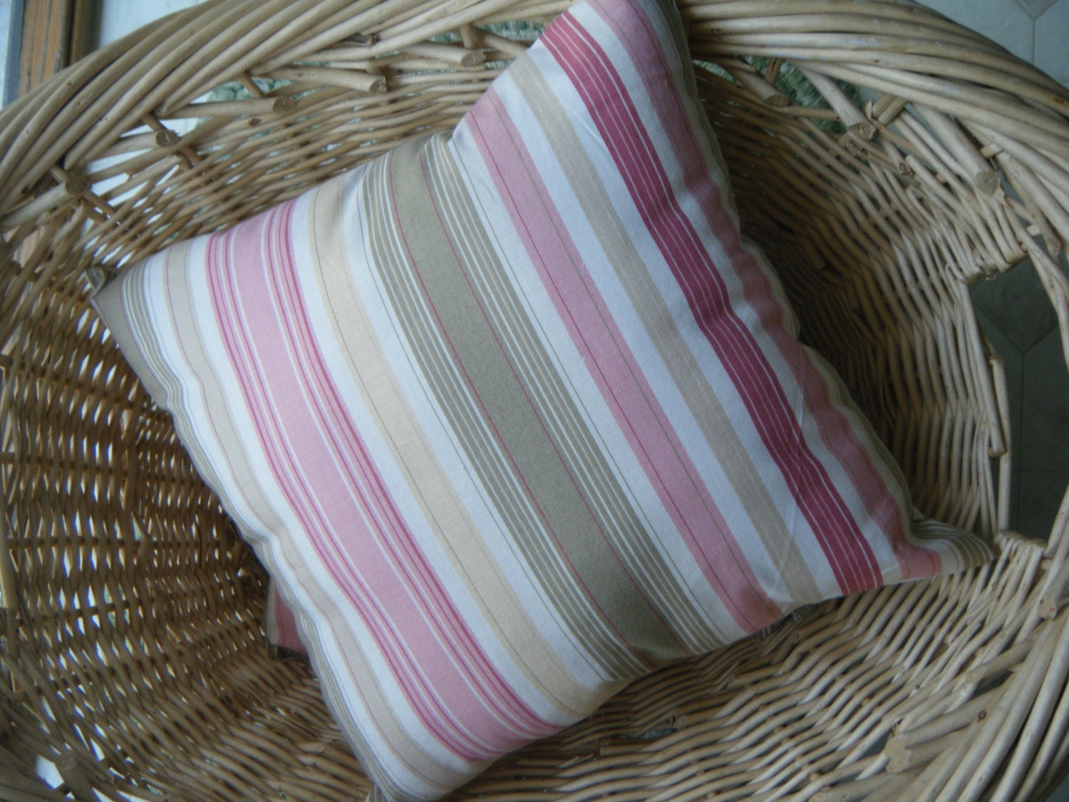 Throw pillow, pink and neutral stripes