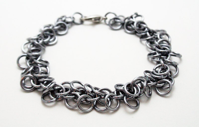 Chainmaille Bracelet: Black Ice in Shaggy Loops