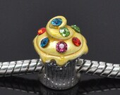 Cupcake Beads Rhinestone Enamel 14x11mm 3pcs  - Ships IMMEDIATELY -  B788