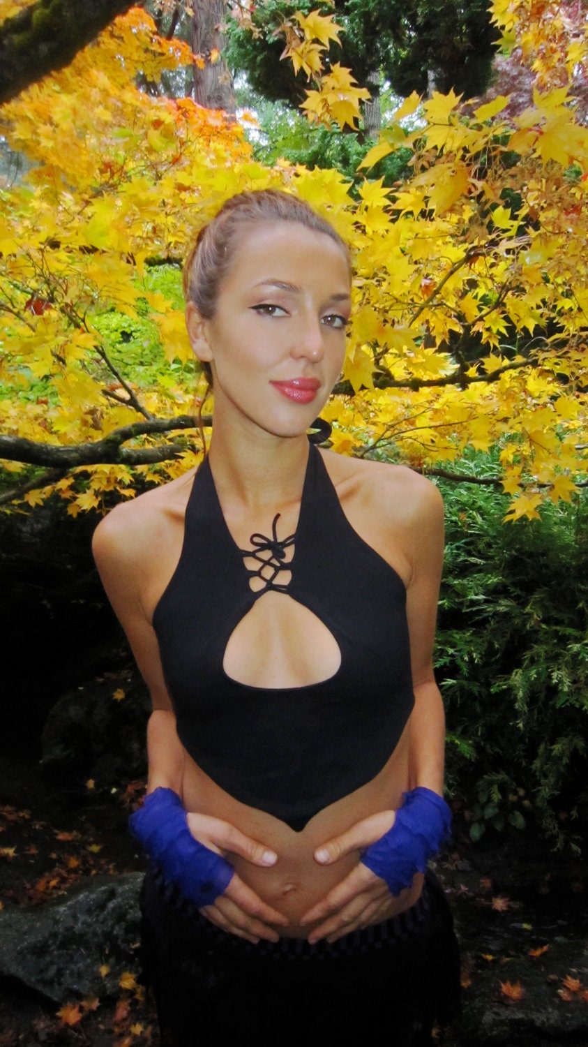 Organic  black cotton lycra "pretty little hippie titty" top