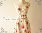 Pretty Queen...Amor Vintage Inspired Rose Floral One Shoulder Vibrant Butter Cream Angel Pink Rose Party, Wedding, Prom Dress  -Fit XS-S -