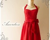 Red Bridesmaid Dress // Lace Dress // Red Party Dress // Prom Wedding Dress // Sweetheart Neckline Vintage Inspired Dress