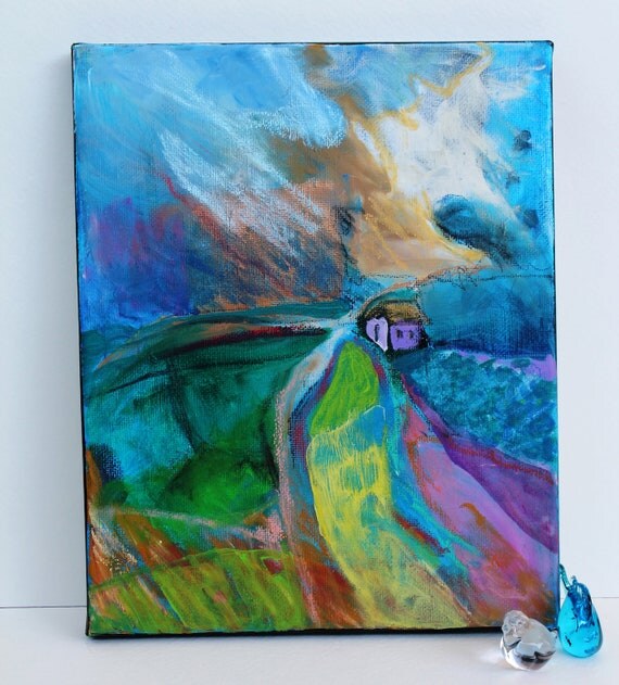 Abstract Landscape Painting on Small Canvas Contemporary Modern "Alone and Yet"