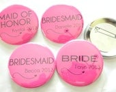 Bridal Party Wedding Buttons - Any Titles, Hot Pink or Any Color - Bachelorette Party, Groomsmen, Flower Girl, Mother of the Bride