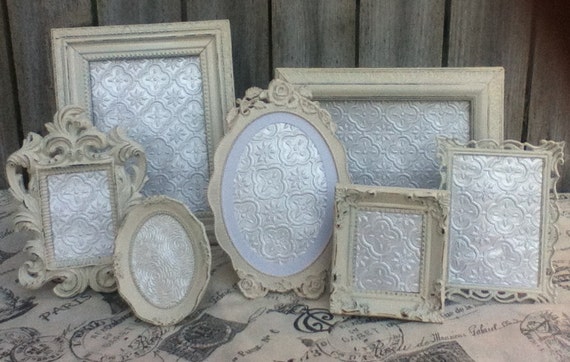 Vintage Style Small PICTURE FRAMES - Baby - Wedding - Heirloom White - Shabby Chic - Glass and Easel Backing