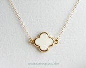 Simple White Clover Necklace. Small Quatrefoil with Gold Colored Trim. Bridesmaid Gift. Simple Modern Jewelry by Smallbluethings