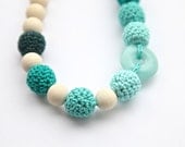 Green mint crochet necklace with natural stone. Wrap Baby Carrier Sling Accessory, nursing necklace.
