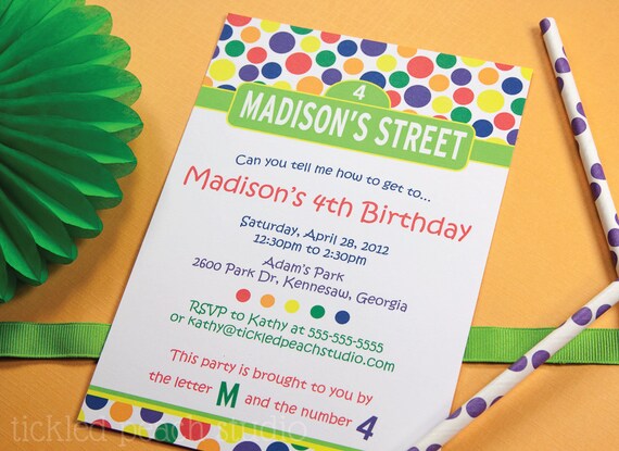 Sesame Street Inspired Birthday Party Invitation - Custom Kids / Childrens Birthday Invite Il_570xn