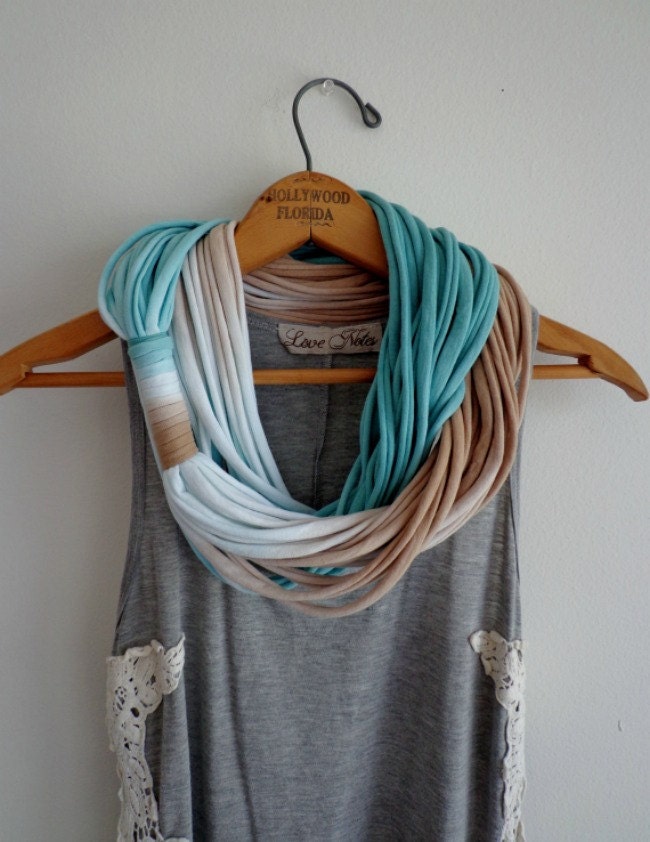 String Theory...Multi string infinity scarf in ombre of teal and tan