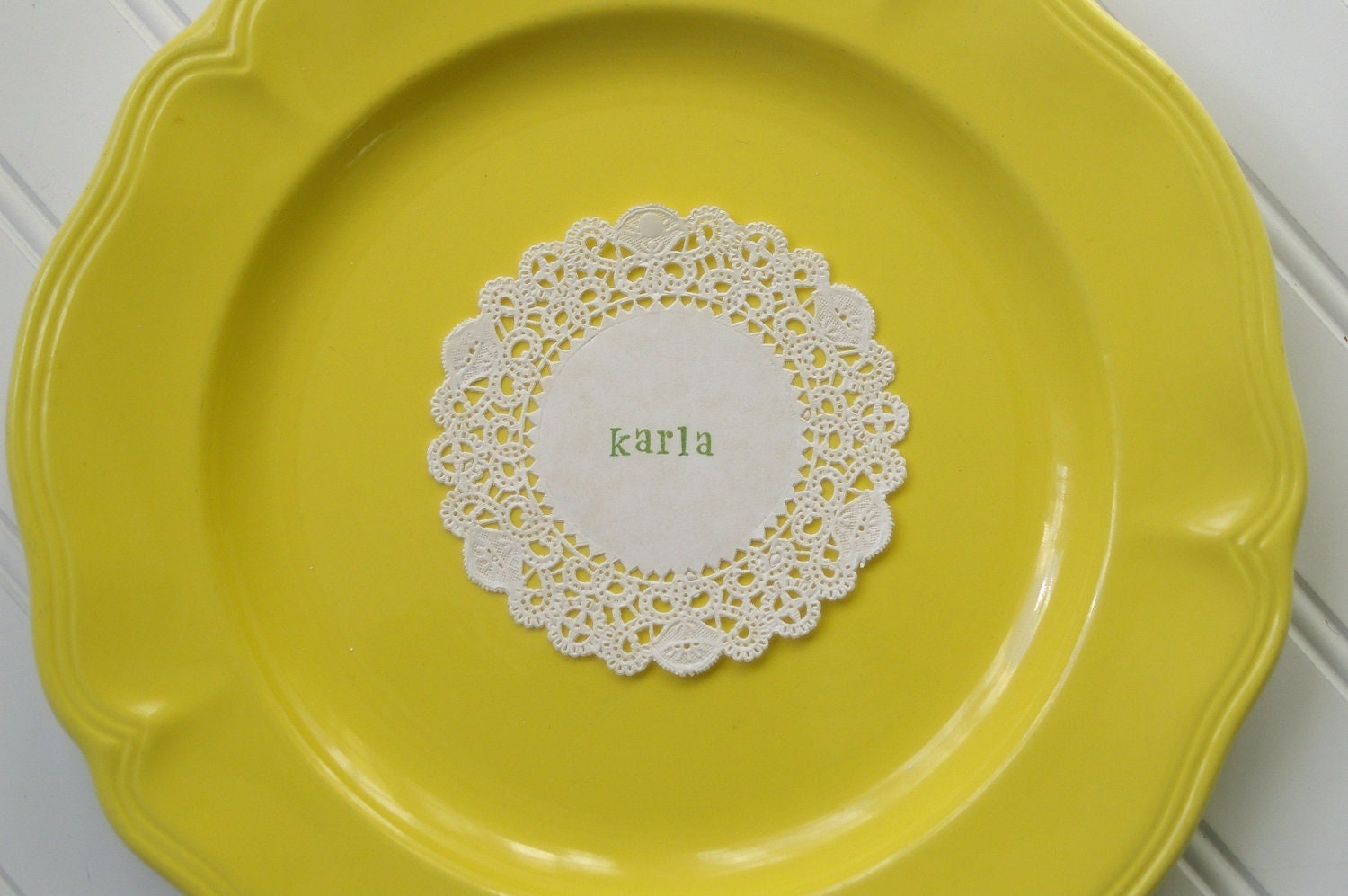 Doily Place Cards-  Unique Hand Stamped Place Cards - Custom Colors, Summer, Rustic, Garden Wedding Decor