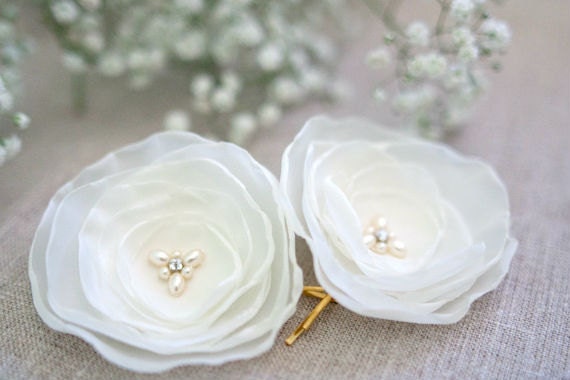 Wedding Hair Accessories Ivory Hair Flowers (2 pcs) Bridal Hair Pins Pearls Bridesmaids Wedding Hair Flowers