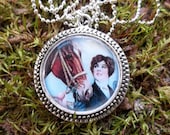 Equestrian Necklace Old Fashioned Woman with Horse Antiqued Silver Horse Lover