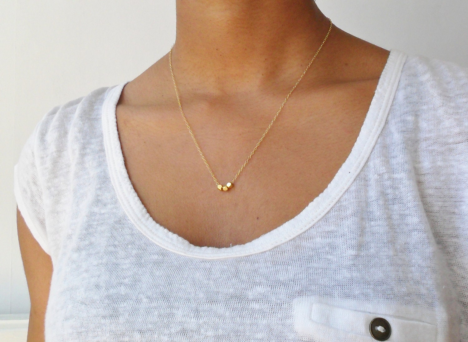 Gold vermeil cube beads on 14ct gold filled chain
