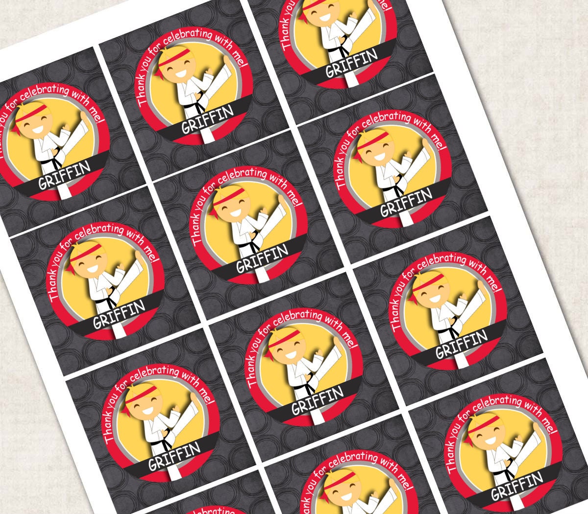 Karate Birthday Party Cupcake Toppers / Tags, taekwondo (Digital File)