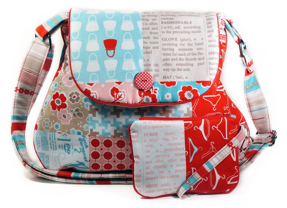 Red Turquoise Hobo Bag Retro Fashion Patchwork Print