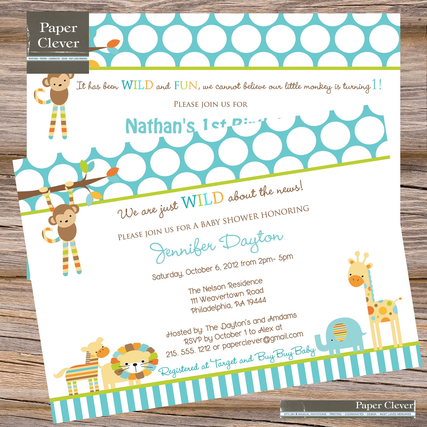 Boys Invitation modern jungle, Baby Shower, Birthday digital file, printable Il_570xn