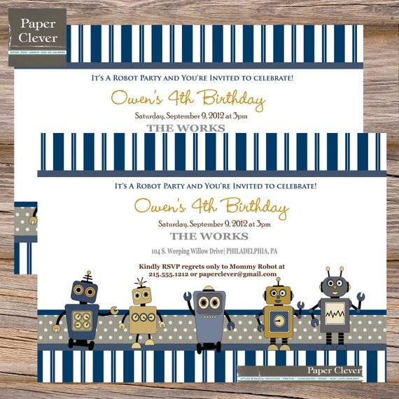 Boys Birthday Invitation with robots - digital file, DIY, printable file Il_570xn