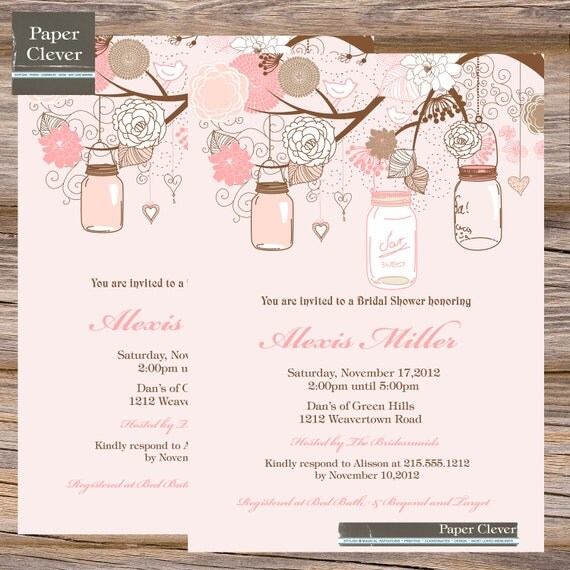 Bridal Shower Invitation in shabby chic mason jars- printable, digital file Il_570xn