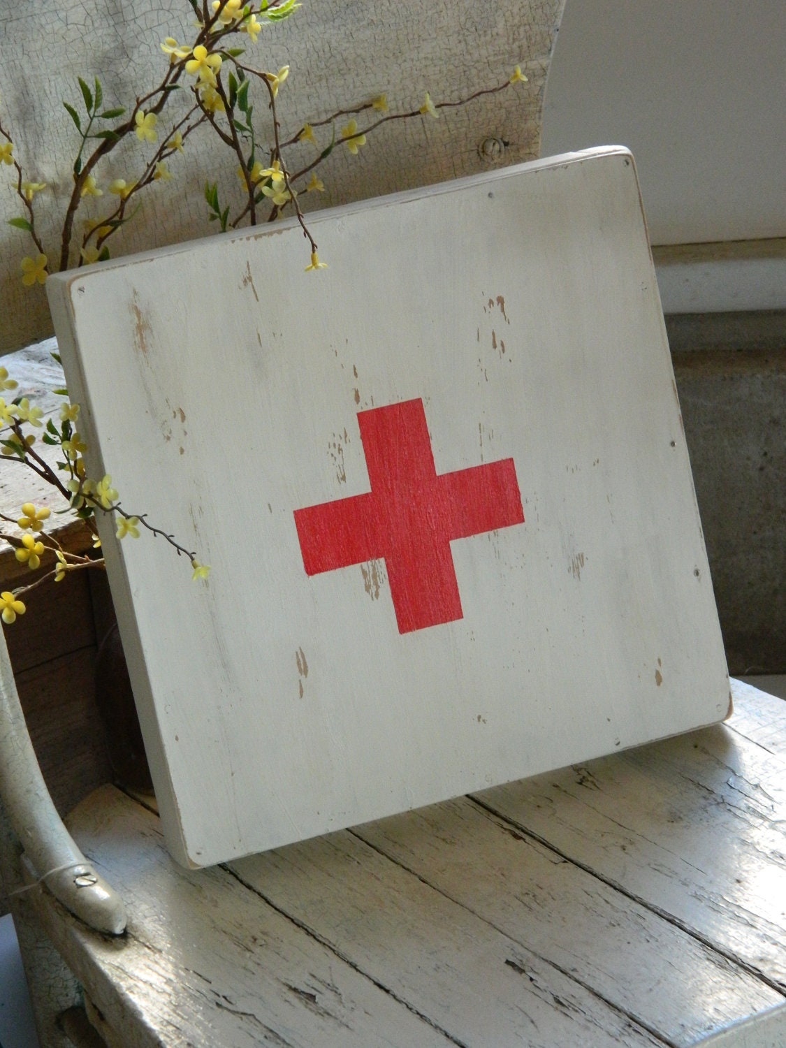 First-Aid sign, Red Cross, swiss army sign vintage style, shabby chic,  military,nurse, Dr. wall decor