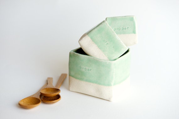 Ceramic Cellars in Mint- Salt, Pepper, and Sugar (made to order)