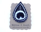 SALE Black and white boho peacock pin brooch