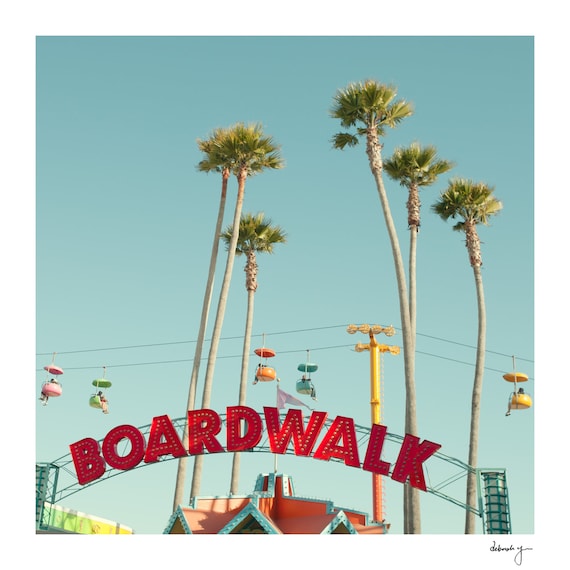 Carnival Photography, Santa Cruz Photo, Beach Boardwalk, Sky Glider, Vintage Colors, Palm Trees. Travel, California, Just Cruisin'