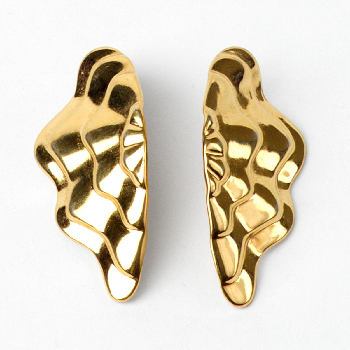 80s Vintage Earrings Gold Wings Scallops Post Earrings