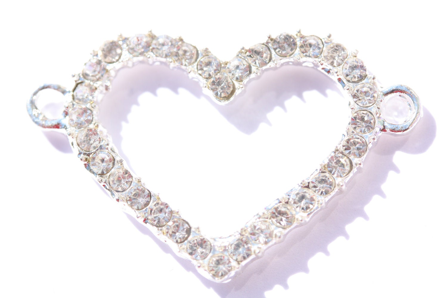 HEART (Silver) CROSS CONNECTOR - Heart Charm - Rhinestone Connector - Bracelet Connector - Bracelet Charm