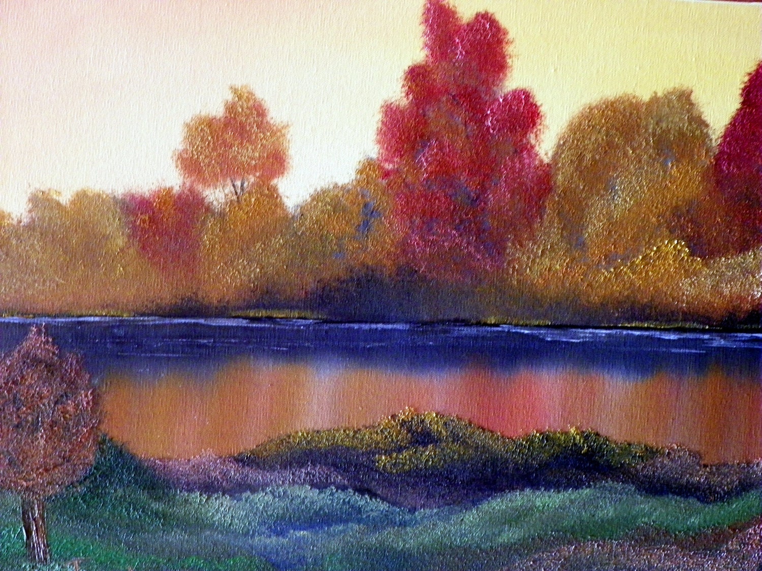 Oil painting on canvas / original landscape oil painting - Autumn Sunset