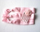 Pink Hair Comb Elastic Hair Tie Set : Flower Cute