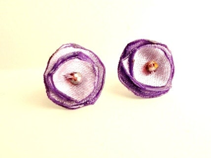 Lilac Stud Earrings, Small Fabric Flowers, Pastel Purple Spring Bridal, Bridesmaid Gift, Cute Satin Posts