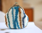 Coin purse - coin pouch - felted wool coin purse - blue brown - Mothers day gift - ready to ship