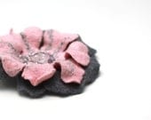 Felted flower brooch pin - gray grey pale pink felted flower - ready to ship - spring- bridal accessories