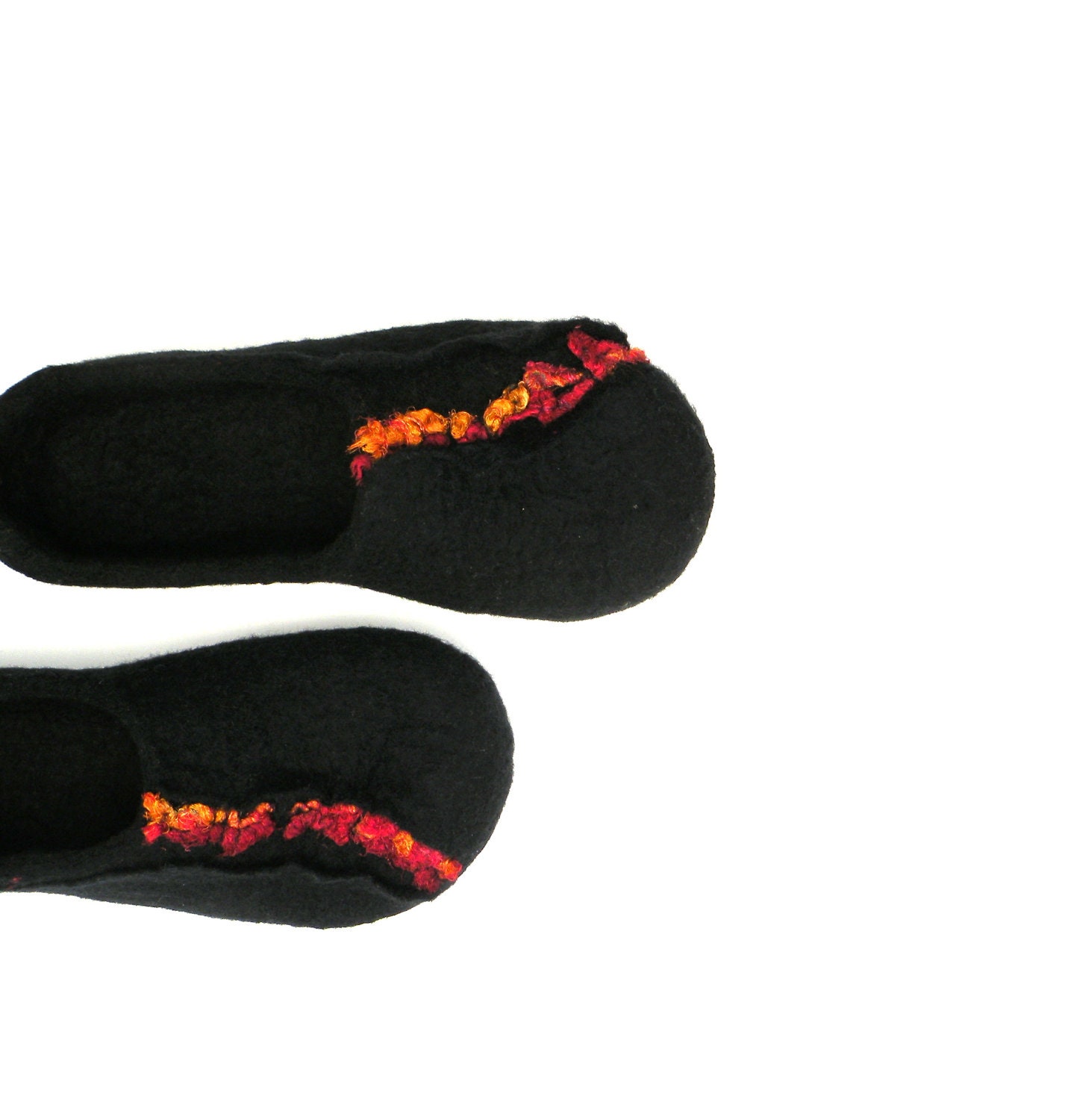 Felted slippers - wool clogs - black red yellow - autumn fall fashion - made to order