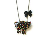 Shrink Plastic polka dots  cat necklace