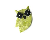 Owl brooch ,Handmade polymer clay and gold leaf