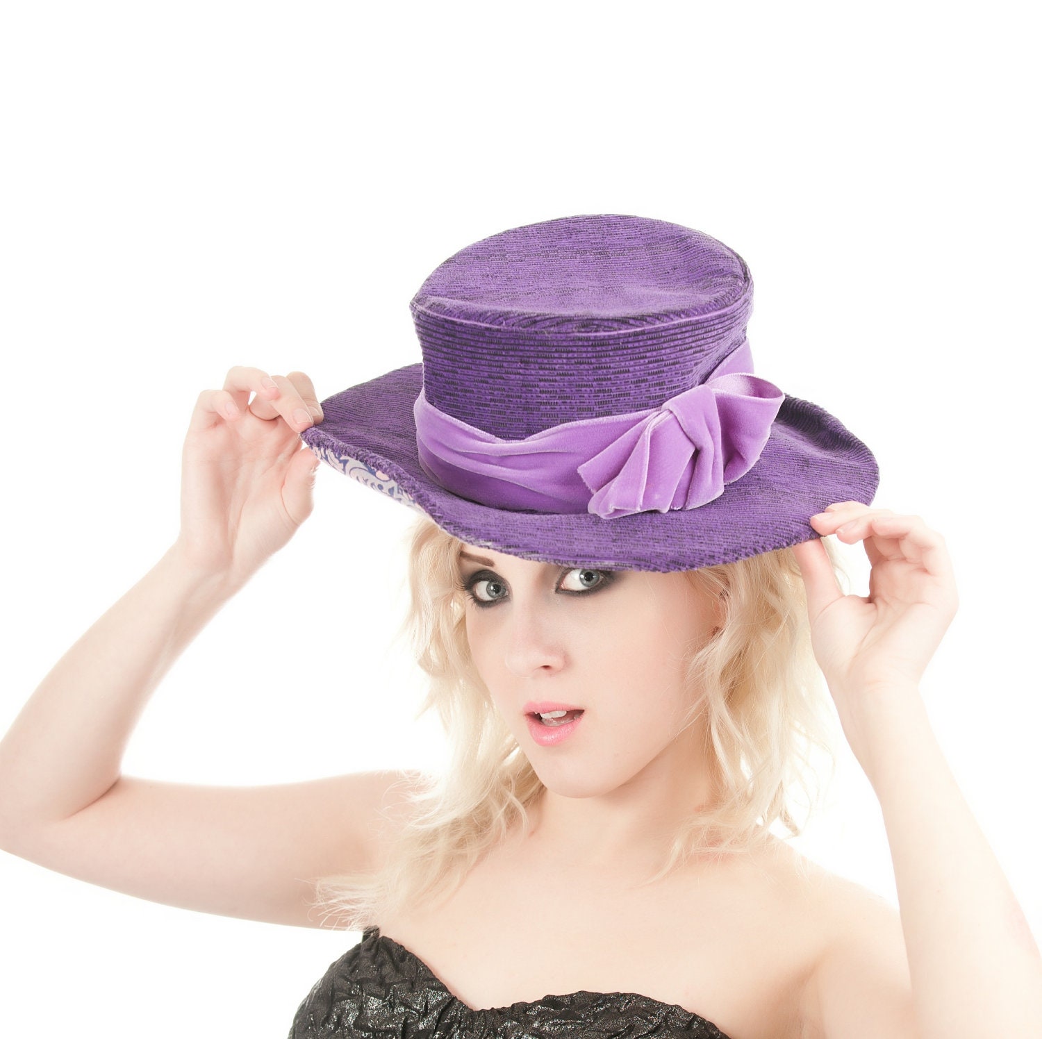SALE Purple Corduroy Hat with Lavender Velvet Bow