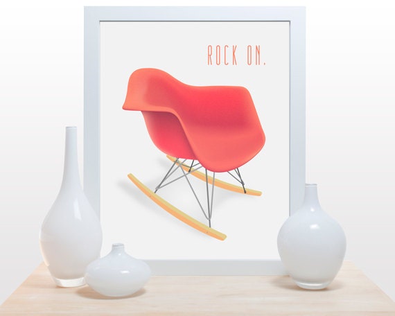 Mid Century Modern Chair Print- 11x14 Print  lounge rocking chair print office living room red