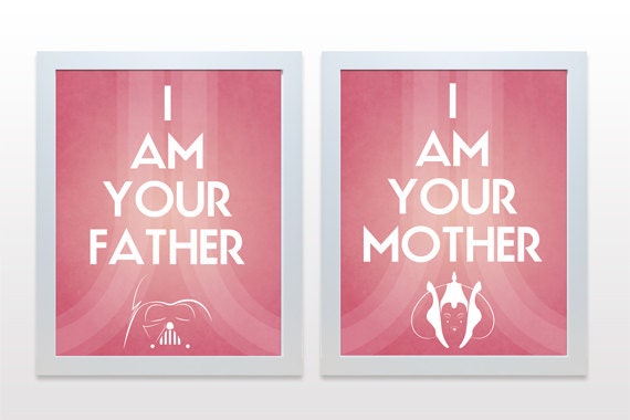 Star Wars Prints I am your father/mother - 11x14 decor wall poster nursery art baby pink girl Vader Amidala parents expecting