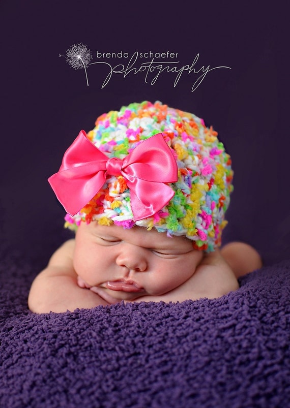 Baby Girl Newborn Hat-3months Photography Prop Knit Crochet Beanie Hat Infant Prop Pink Chunky Soft