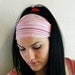 Pink White Stretchy Headband - Striped Fabric Womens wide hair band urban turban head wrap headband