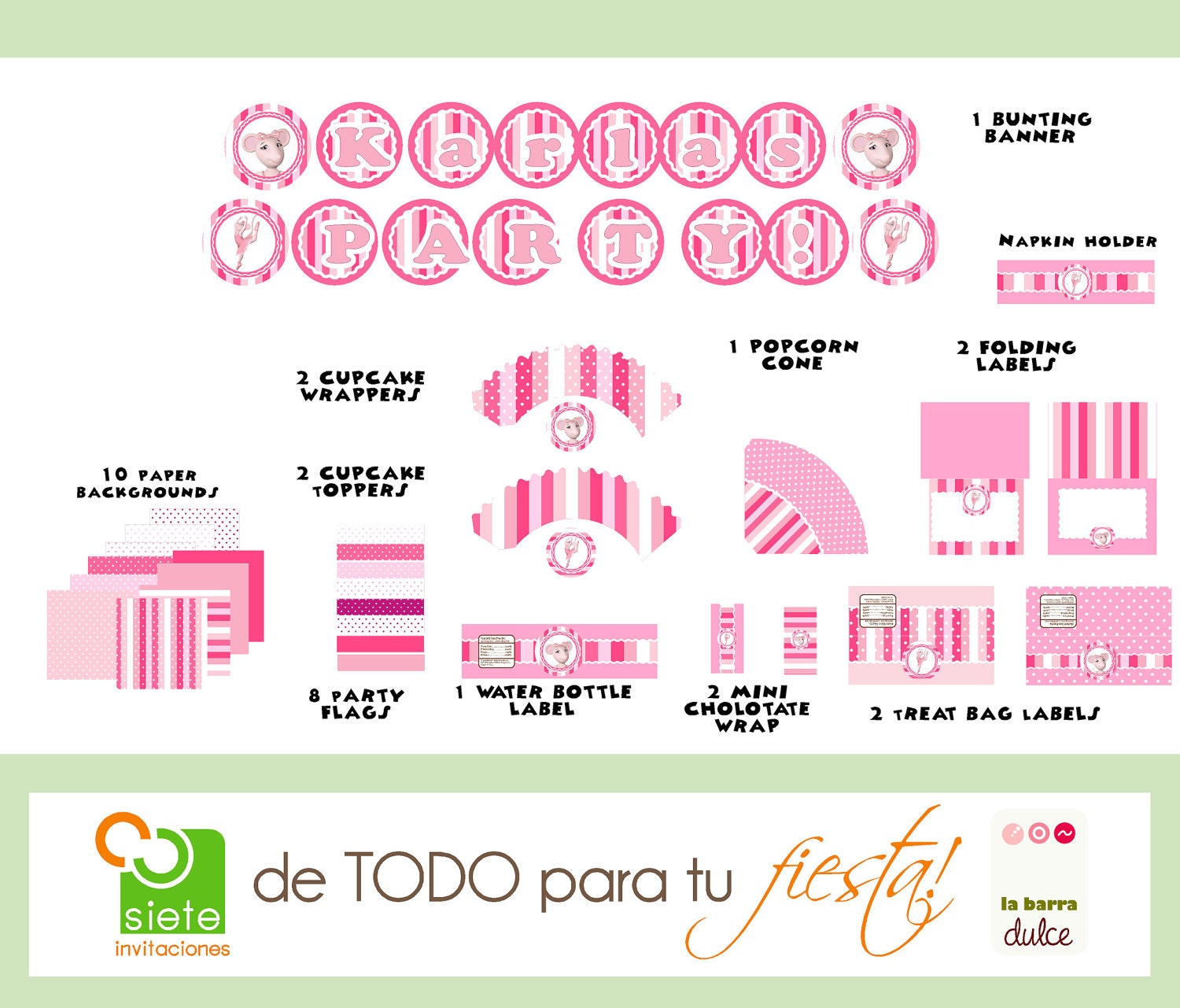 Angelina Ballerina Bag labels folding labels chocolate wrapper PRINTABLE Angelina Bailarina: os seguintes passos Los siguientes pasos
