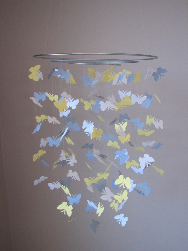 Butterfly baby mobile -White Gray and light Yellow colors