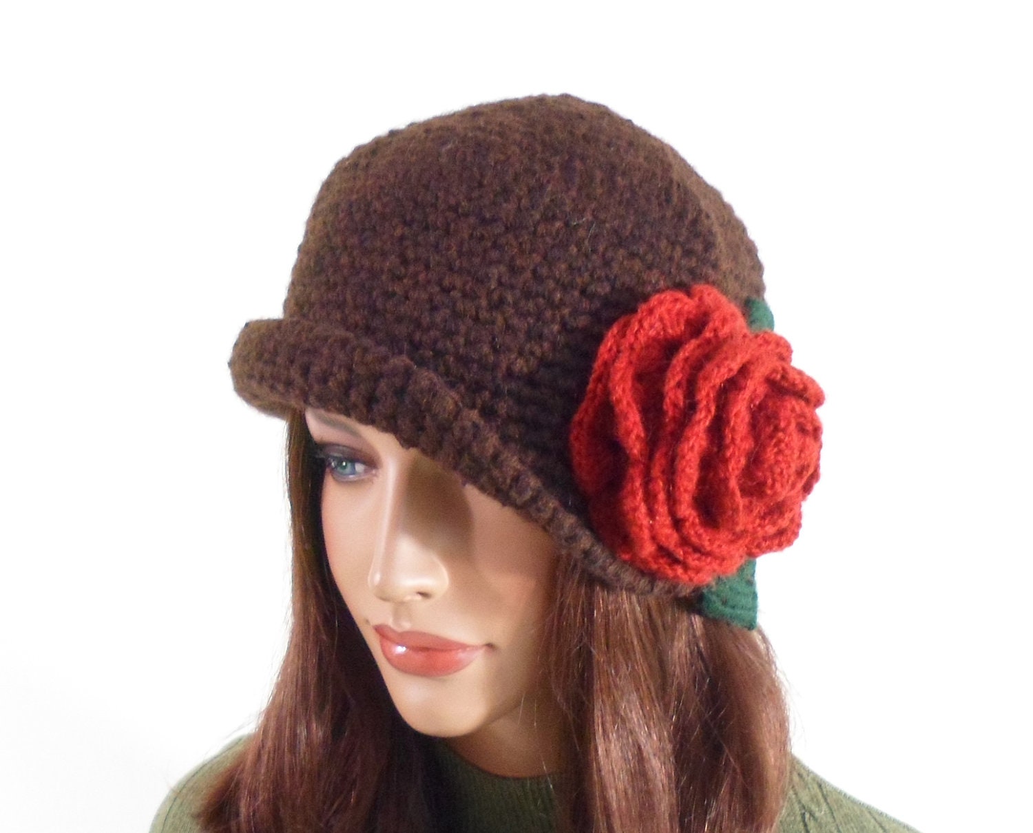 Crochet Cloche Hat with Flower - Brown - UnlimitedCraftworks