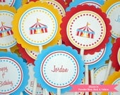 Carnival Cupcake Toppers - Personalized Circus Tent Themed Party Decorations - Colors Customizable Il_170x135