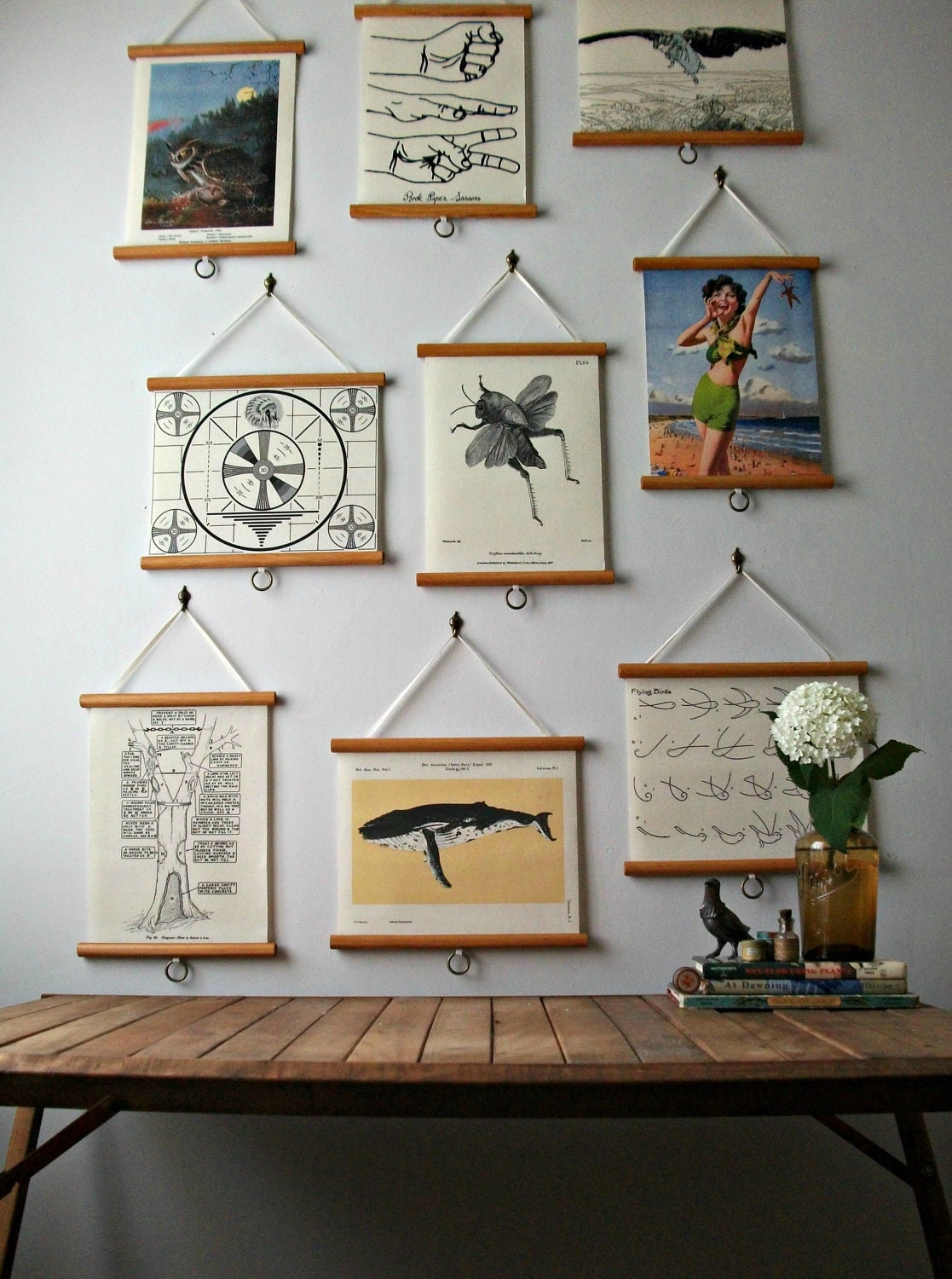 Mini Printed Fabric Vintage Style School Science Chart with Wood Trim - Whale (11" x 9")