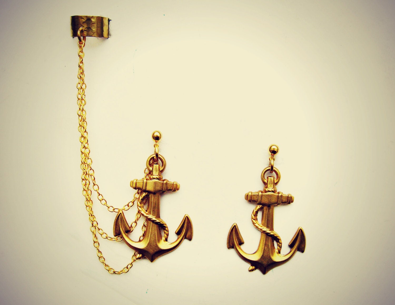 golden anchor ear cuff, anchor earrings, nautical earrings, anchor accessory,