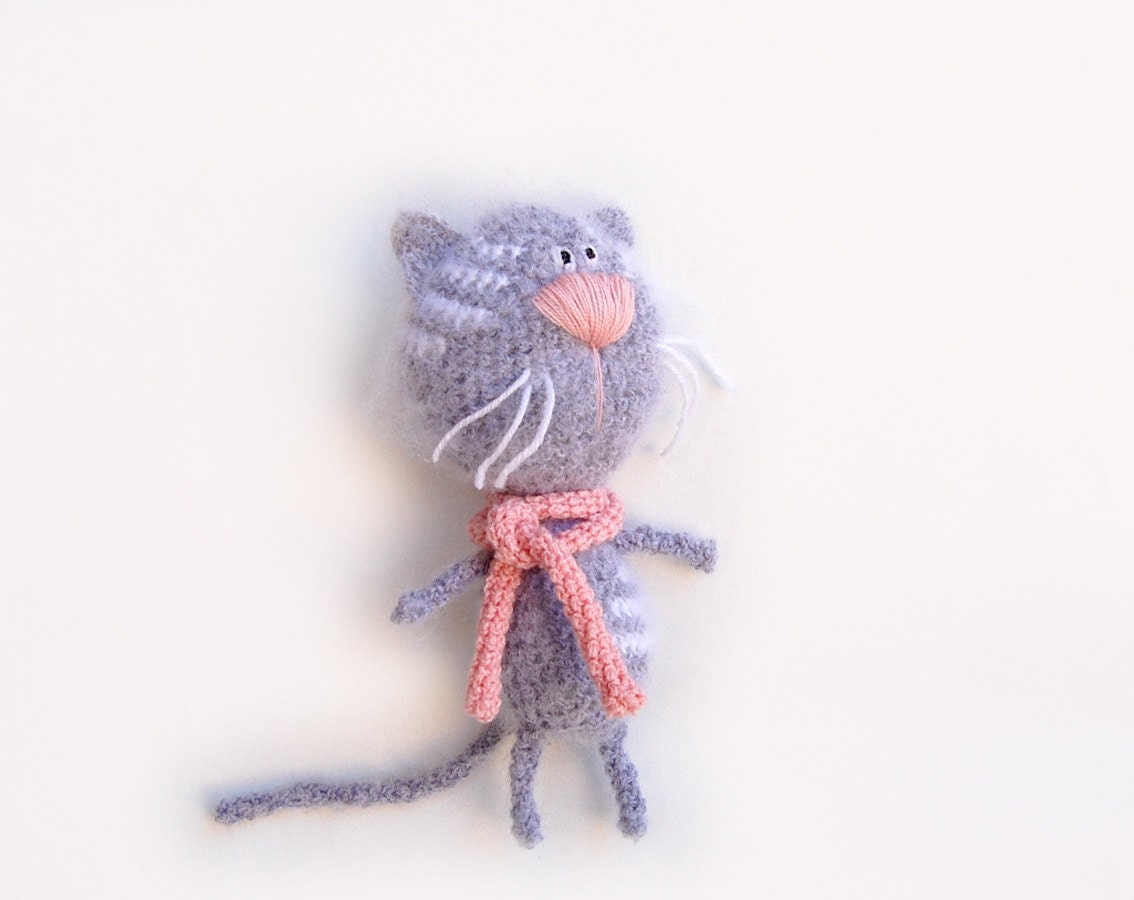 Crochet Cat toy tabby gray white kids childrens crochet toy